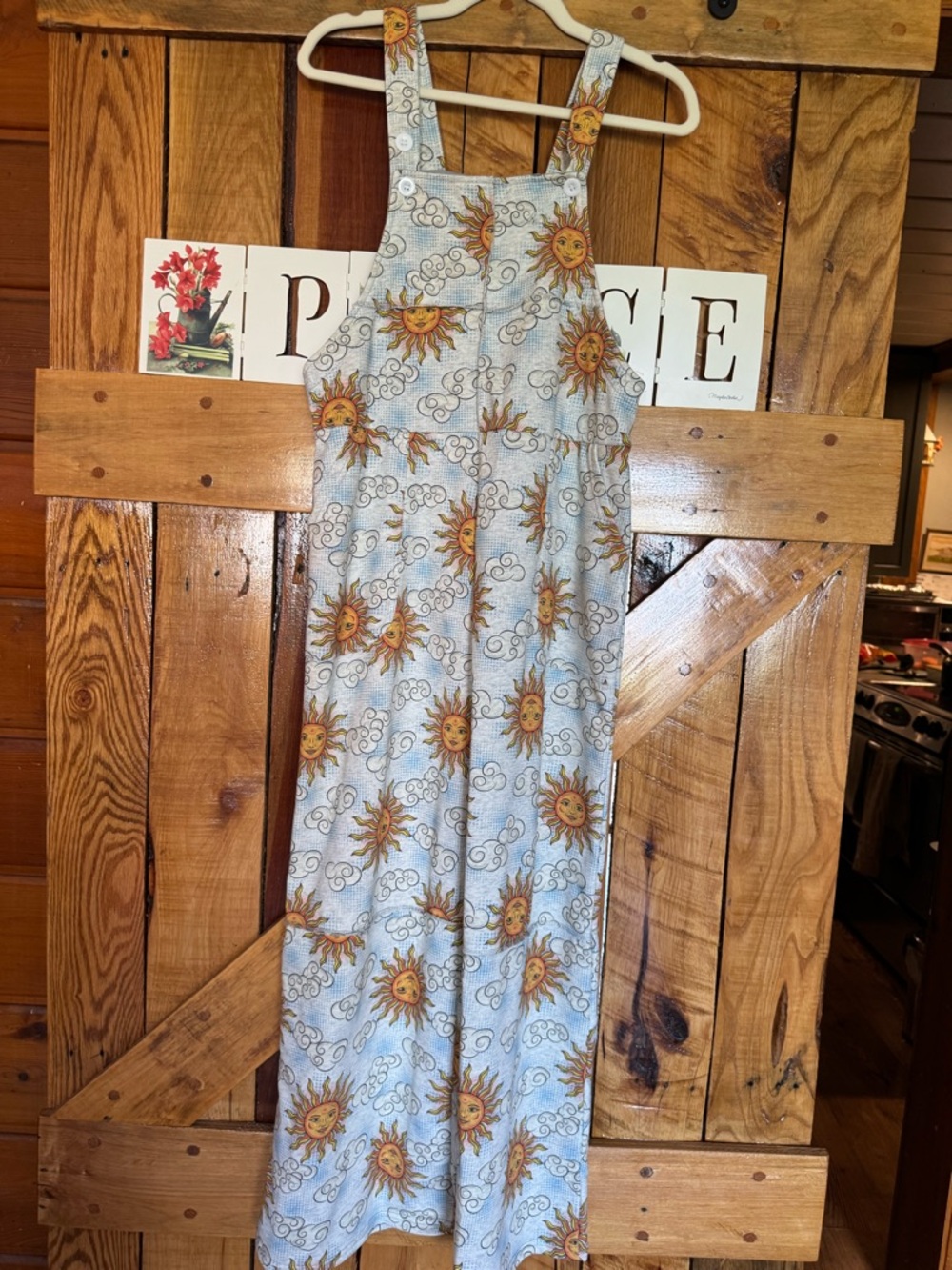 YAK & YETI NWT Sun Print Overalls  in Light Blue and Yellow S/M